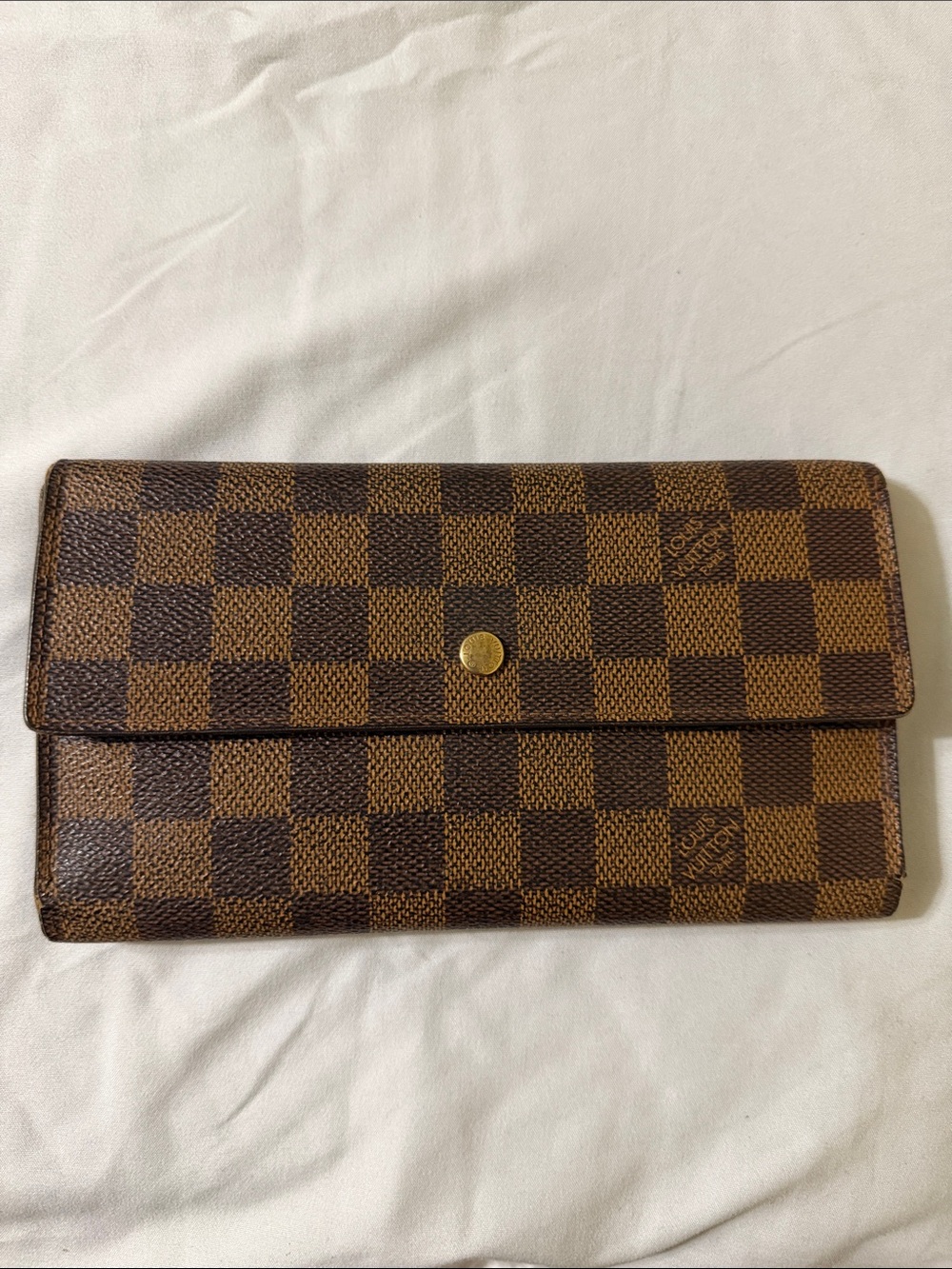 Louis Vuitton Brown Damier Ebene Long Wallet with Gold Snap (final sale)